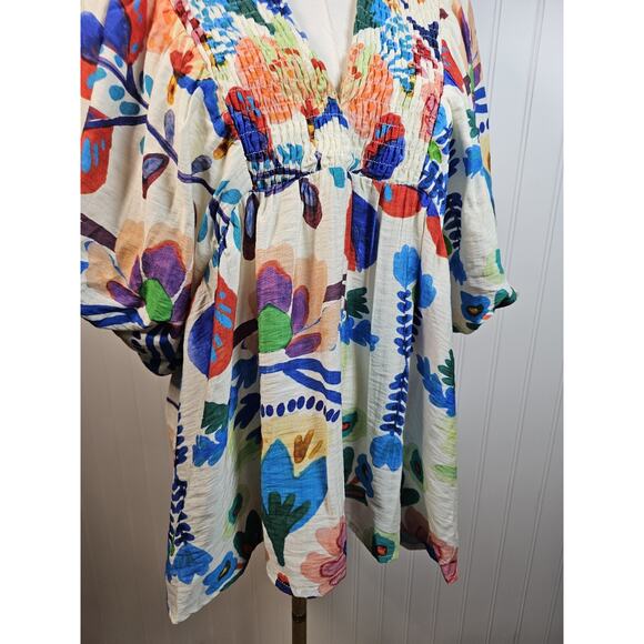 Entro Vibrant Floral Smocked Blouse Women's Size S Bohemian Colorful Party - Picture 4 of 11